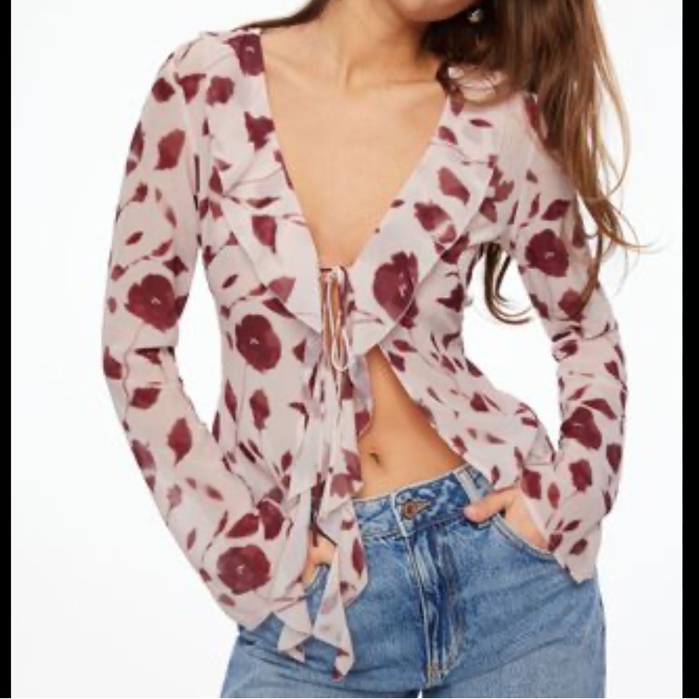 Dynamite Floral Tie-Front Blouse (Small)